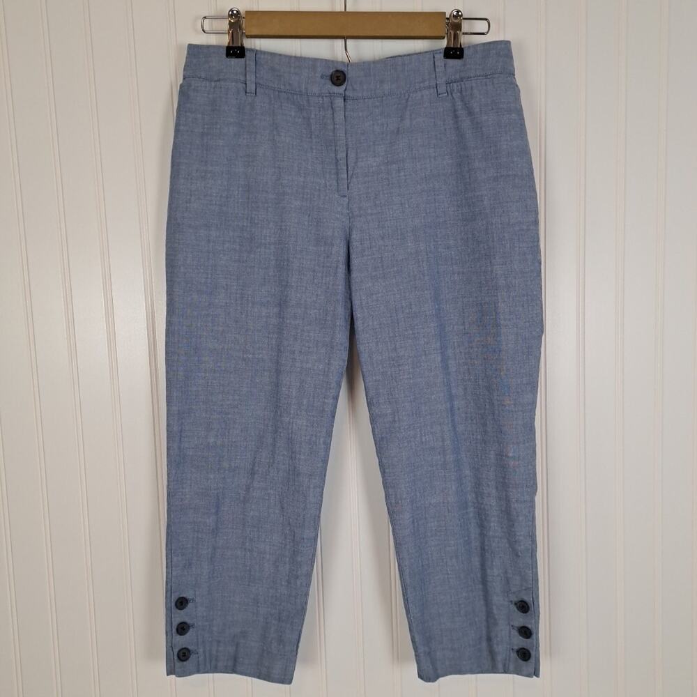 Talbots Perfect Crop Chino Pants Womens Petite 8P Blue 100% Cotton Tapered Leg